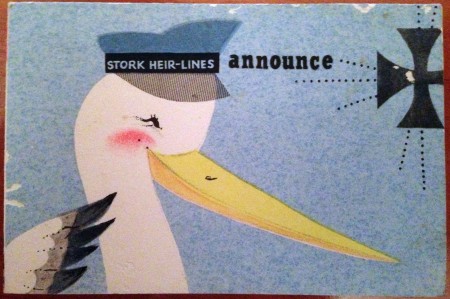 "STORK HEIR-LINES announce" Front cover for Joseph Russell Linton's birth announcement