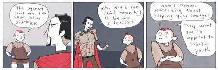 Panels from page 1 of Nimona by Noelle Stevenson. Image via creator's website. 